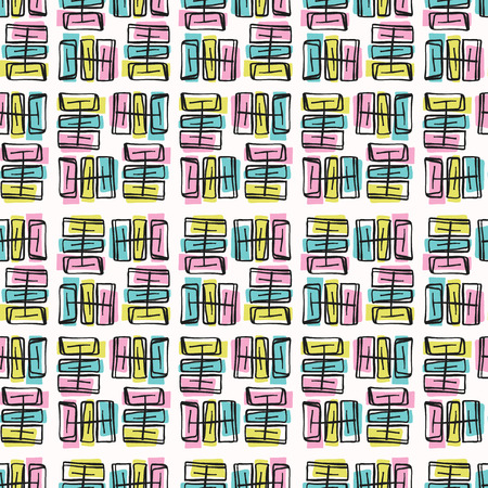 Memphis Style Scribble Abstract Seamless Vector Pattern, Hand Drawn Pop Art Grid Illustration for On Trend Fashion Prints, Retro Stationery, Graphic Decor, Gift Wrap, Blog Backdrop, Wallpaper, Fabricのイラスト素材
