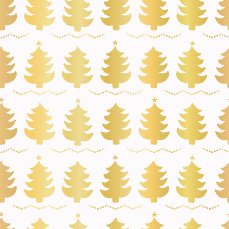 Luxe Gold Christmas Trees Pattern, Seamless Vector Background, Drawn Shiny Golden Illustration Elegant Party Invitations, Wedding Stationery, Festive Gift Wrap, Trendy Metallic Foil Texture Backdropのイラスト素材