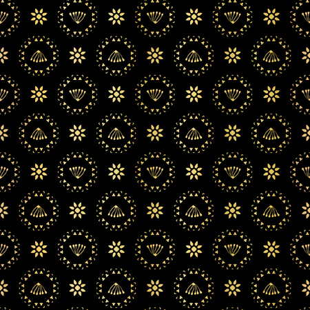 Luxe Gold Black Polka Dot Daisy Pattern, Seamless, Drawn Textureのイラスト素材