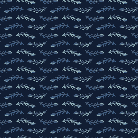 Indigo Blue Fir Branch Stripes Seamless Vector Pattern. Hand Drawn Stylized Nature Texture for Textile Dye Prints, Classic Japan Decor, Asian Style Backdrop or Elegant Simple Packaging Gift Wrap.のイラスト素材