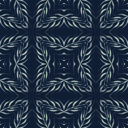 Traditional Indigo Blue Seamless Vector Pattern. Hand Drawn Portugal Tiles Grid. Ornament Texture for Textile Prints, Ethnic Decor, Asian Packaging or Elegant Fashion Fabrics, Masculine Gift Wrap.のイラスト素材