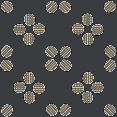 Abstract Geometric Button Dot Grid Seamless Vector Pattern, Hand Drawn Circles Illustration for Trendy Home Decor, Masculine Fashion Prints, Wallpaper, Textiles. Black Grey Stationery Background.のイラスト素材