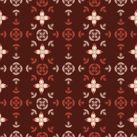 Geometric Fall Leaves Quilt Seamless Vector Pattern. Hand Drawn Autumnal Illustration for Trendy Fashion Prints, Textiles, Vintage Wallpaper, Seasonal Packaging or Retro Wrap, All Over Art Backgroundのイラスト素材