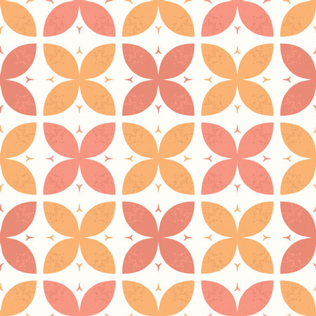 Stylised abstract orange coral flowers. Hand drawn seamless vector pattern illustration. Geometric retro decorative floral shape all over print in pastel peach color.のイラスト素材