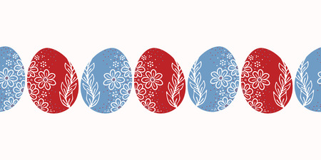 Vector Decorated Easter Egg Border. Horizontal Flower Eggのイラスト素材