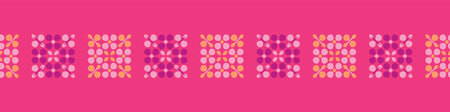 Retro Flowers Quilt Squares Seamless Border Vector. Colorful Folk Flowers Banner. Vintage 1970s...