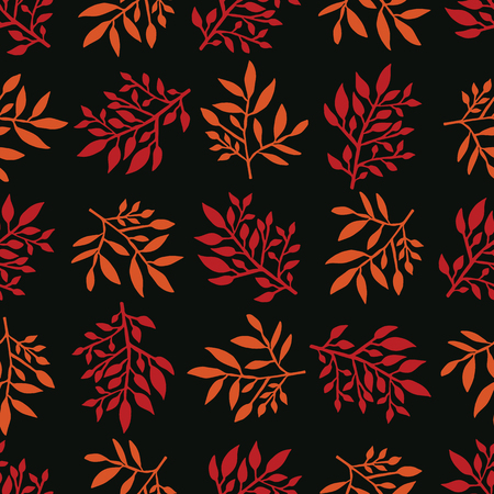 Boho Garden Leaves All Over Print Vector. Botanical Seamless Repeating Pattern. Dark Black Red Bohemian Folk Background. Hand Drawn Fashion Prints, Wallpaper, Stationery, Hipster Nature Packaging.のイラスト素材