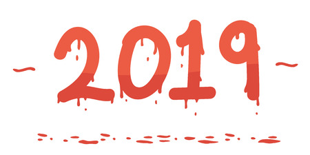 Hand Painted 2019 Bleeding Numbers Vector Illustration Redのイラスト素材