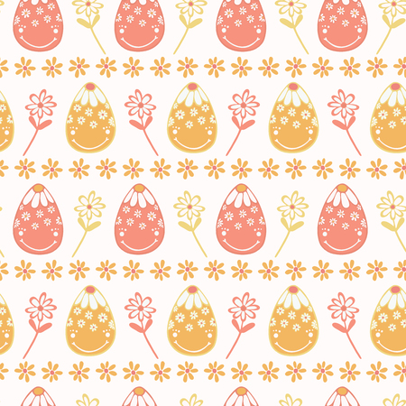 Cute cartoon vector decorated Easter eggs and daisy flowersのイラスト素材
