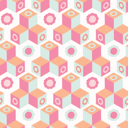 Retro Floral Geometric Cube Mosaic Abstract Seamless Vector