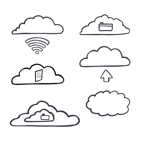 Hand drawn vector computer cloud server illustrationのイラスト素材