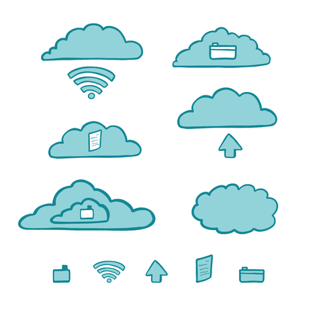 Hand drawn vector computer cloud server illustrationのイラスト素材