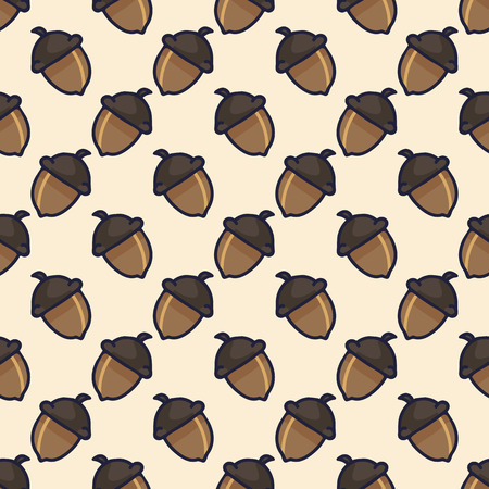 Forest acorn cartoon seamless vector pattern. Hand drawn woods plant tile.のイラスト素材