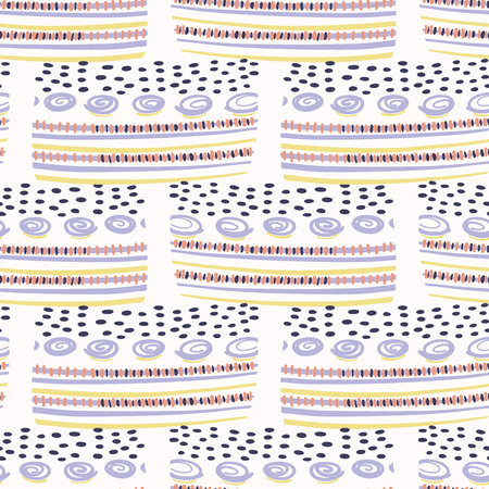 Abstract graphic doodle texture seamless pattern. Dots, stripes, sketchy vector illustrationのイラスト素材