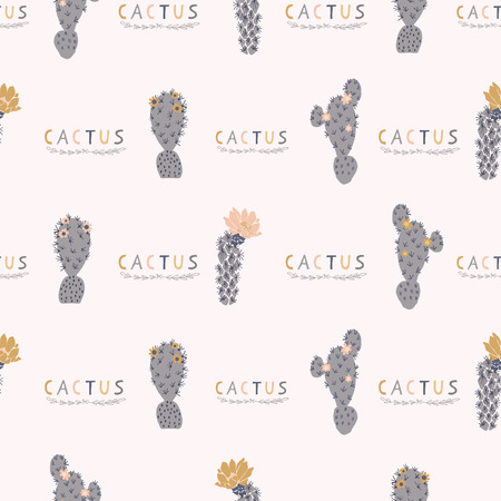 Cactus flowering bloom seamless pattern. Indoor succulent houseplantのイラスト素材