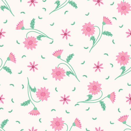 Hand drawn small scale floral vector seamless pattern. White background.のイラスト素材