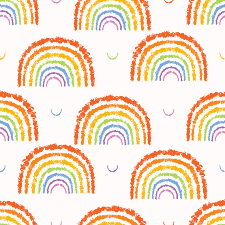 Hand drawn rainbow vector illustration. Fluffy multicolor texture silhouette seamless vector pattern.のイラスト素材