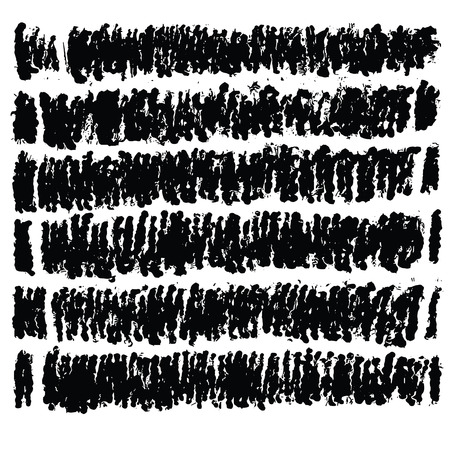 Black grungy paint ink brush strokes lines, grungy. Dirty artistic stripes graphic design element. Vector illustration. Isolated on white background. Freehand sketchy brush stroke stdrawing texture.のイラスト素材