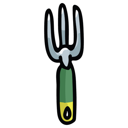 Cute small fork cartoon vector illustration motif set. Hand drawn gardening tools blog icons. Botanical equipment graphics. Agriculture web buttons.のイラスト素材