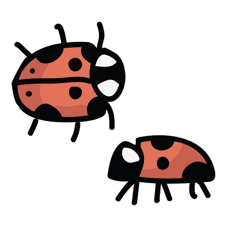 Cute ladybird cartoon vector illustration motif set. Hand drawn garden wildlife blog icons.のイラスト素材