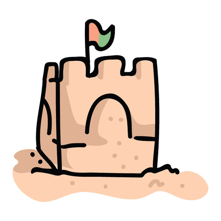 Cute sand castle cartoon vector illustration motif set. Hand drawn isolated beach summer day elements clipart for vacation blog, seaside graphic.のイラスト素材