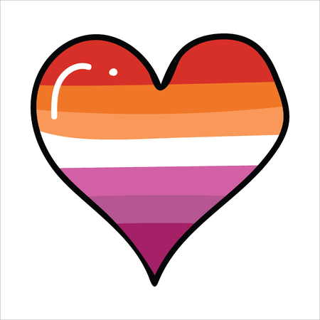 Cute lesbian pride flag heart cartoon vector illustration motif set. Hand drawn isolated LGBTQ romantic elements clipart for wedding blog, valentines day graphic.のイラスト素材