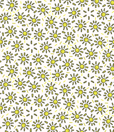 Cute scattered sun beams cartoon seamless vector pattern. Hand drawn sunshine day tile. All over...