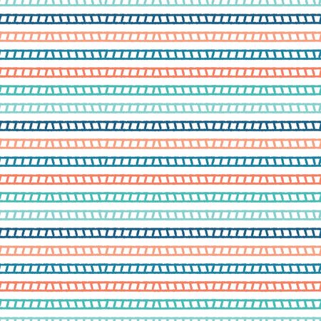 Hand drawn textured maritime rope stripes. Seamless vector pattern. Striped seaside coastal fashion textiles. All over print. Nautical rigging stationery, ocean marine home decor. Turquoise teal greenのイラスト素材