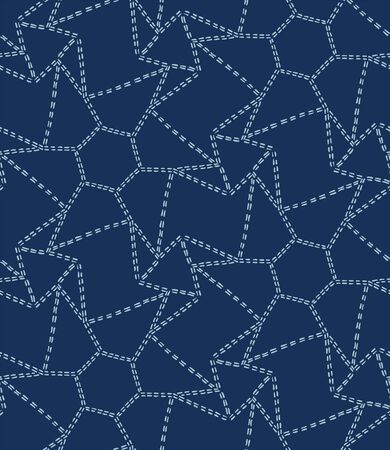 Star motif sashiko stitch pattern. Japanese needlework seamless vector background. Hand drawn line texture for textile print. Classic Japan embroidery decor, asian fusion kimono quilted template.のイラスト素材