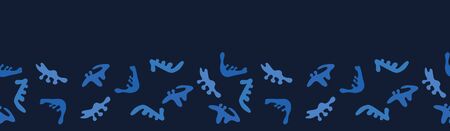 Blue abstract organic cut out shapes. Vector border pattern seamless background. Hand paper cutting matisse style. Collage graphic edging illustration. Trendy home decor, tossed ribbon trim.のイラスト素材