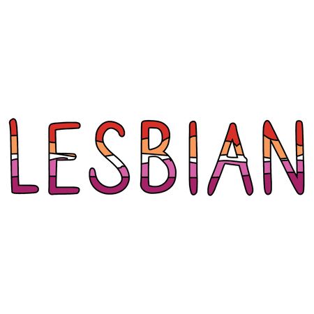 Cute lesbian typography cartoon vector illustration motif set. Hand drawn isolated LGBTQ pride elements clipart for butch and femme blog, text graphic, wlw web buttons.のイラスト素材