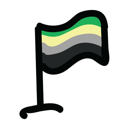 Cute aromantic flag cartoon vector illustration motif set. Hand drawn isolated LGBTQ pride elements clipart for gay blog, sexuality graphic, aro web buttons.のイラスト素材