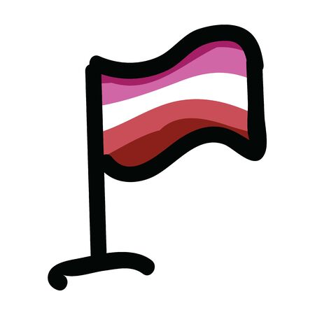 Cute femme lesbian flag cartoon vector illustration motif set. Hand drawn isolated LGBTQ pride elements clipart for wlw blog, sexuality graphic, love web buttons.のイラスト素材