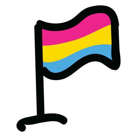 Cute pansexual flag cartoon vector illustration motif set. Hand drawn isolated LGBTQ pan elements clipart for pride blog, sexuality graphic, love web buttons.のイラスト素材