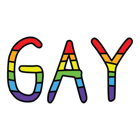 Cute gay typography cartoon vector illustration motif set. Hand drawn isolated LGBTQ elements clipart for pride blog, text graphic, diversity web buttons.のイラスト素材