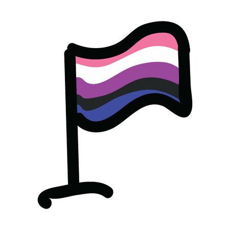 Cute gender fluid flag cartoon vector illustration motif set. Hand drawn isolated LGBTQ pride elements clipart for gay blog, sexuality graphic, trans web buttons.のイラスト素材