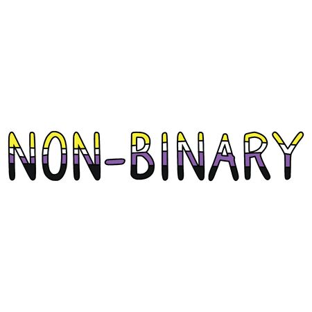 Cute non binary typography cartoon vector illustration motif set. Hand drawn isolated LGBTQ pride elements clipart for trans blog, text graphic, gender web buttons.のイラスト素材