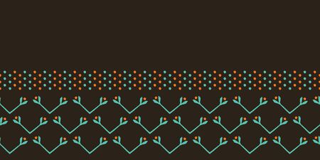 Leaves stripes seamless border pattern. Stylized retro floral stems ribbon trim. 1960s fall autumn fashion edging. Trendy scrapbook banner, nature washi masking tape, vintage garden stationeryのイラスト素材