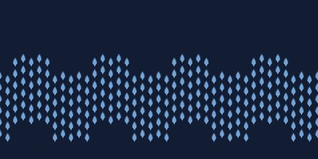 Blue geometric shape border pattern. Repeating hand drawn tiny diamond wave shapes background. Monochrome surface design banner edging washi tape. Modern textile ribbon trim. Seamless vectorのイラスト素材