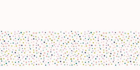 Hand drawn cute polka dot confetti border pattern. Summer vector seamless background. Pastel party illustration. Tiny circles home decor, kids fashion edging, washi tape. Sprinkles ribbon trim banner.のイラスト素材