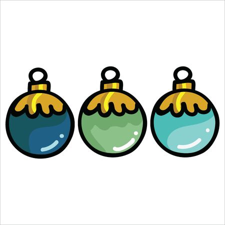 Cute christmas bauble set cartoon vector illustration motif set. Hand drawn isolated festive tree decoration elements clipart for xmas blog, santa graphic.のイラスト素材