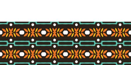 Autumn leaves stripes seamless border pattern. Stylized retro floral stems ribbon trim. 1960s fall autumn fashion edging. Trendy scrapbook banner, nature washi masking tape, vintage garden stationery.のイラスト素材