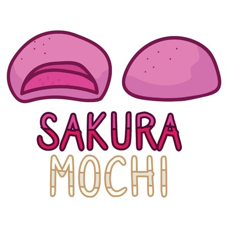Cute sakura mochi vector. Strawberry daifuku Japanese snack clipart.のイラスト素材