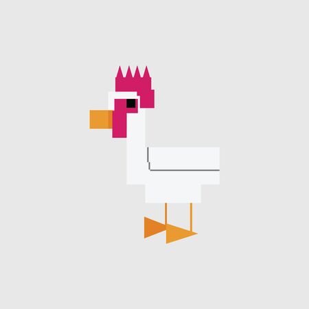 Cute 8 bit rooster vector illustration. Farm bird pixel clipart. のイラスト素材