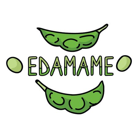 Cute edamame typography. Hand drawn Japanese soybean clipart.のイラスト素材