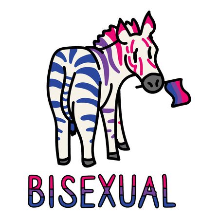 Adorable Cartoon Bisexual Zebra Clip Art. Gay Safari Animal Icon. Queer Flag Kawaii Motif Illustration Doodle in Flat Color. Isolated Wildlife, Diversity, Sexuality and equality Character.のイラスト素材