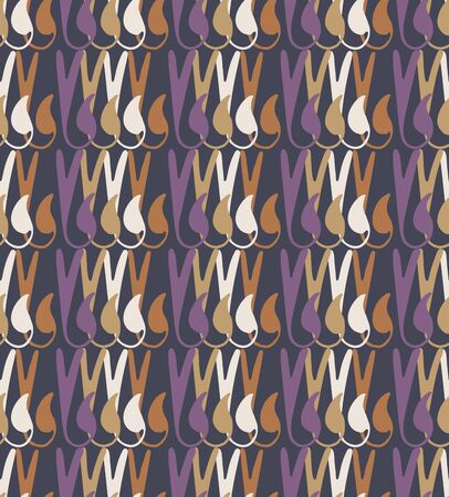 Retro abstract leaf seamless pattern. Hand drawn 60s style vintage background. Brown purple geometric leaf muted tones. All over print for fall autumn packaging, branding,textile. Vector repeat eps10のイラスト素材