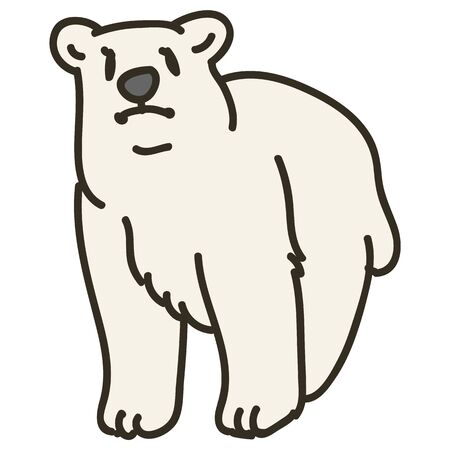 Adorable Lineless Cartoon Polar Bear Clip Art. Arctic Animal Icon. Hand Drawn kawaii Carnivore Motif Illustration Doodle In Flat Color. Isolated Baby, Nursery and Christmas Wildlife Character. Vector.のイラスト素材