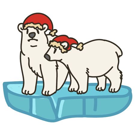 Adorable Lineless Christmas Hat Polar Bear Clip Art. Arctic Animal Icon. Hand Drawn kawaii Carnivore Illustration Doodle In Flat Color. Isolated Baby, Nursery and Christmas Wildlife Character. Vector.のイラスト素材