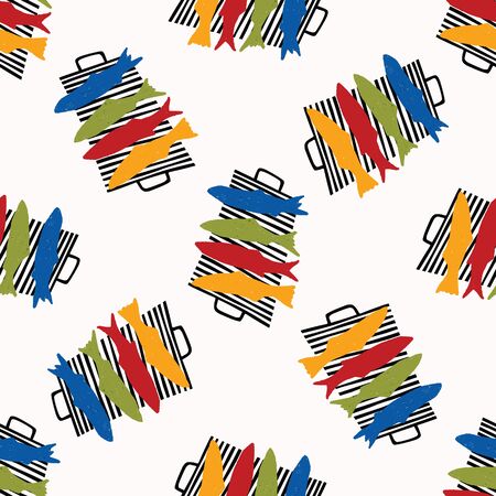 Grilled Sardines Fish Seamless Vector Pattern. Traditional BBQ Motif for Lisbon St Anthony Portugese Food Festival. Graphic for Hot Barbeque Recipe, Healthy Portugal Seafood Background. All Over Printのイラスト素材